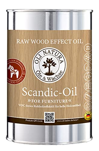 OLI-NATURA Scandic-Oil For Furniture - Rohholzeffektöl - 1L Farblos - Lösungsmittelfrei, invisible Holzöl Innenbreich - Möbel Holztisch Stühle Kommoden Schränke - Eiche Fichte Kiefer Tanne