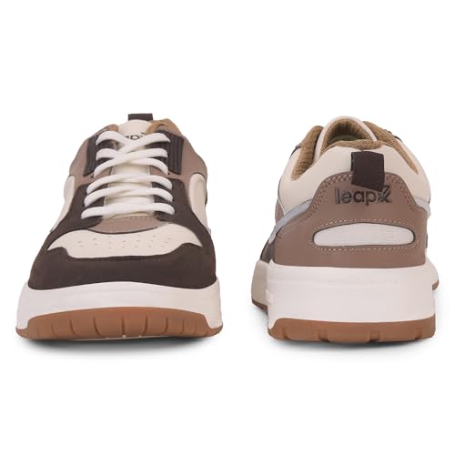 Image of Liberty Leap7x LAPON-1E Men's Casual Lacing Sneakers, Beige, Black & Light Grey | Suitable For Walking Travel, College, Office | Comfortable Lace-Up Casual Shoes | Lightweight Stylish Fashion Footwear