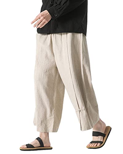 Prijouhe Mens Casual Linen Pants Baggy Pants Lightweight Elastic Drawstring Waist Harem Pants #TOP16