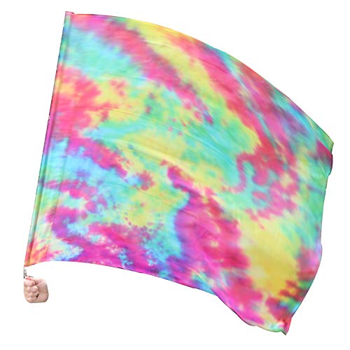 Winged Sirenny Spinning Silk Flag Poi 103cm (40") with Swivels & Collapsible Hard Rod, Flow Arts Dance Silks for Performers, Festivals & Fitness - Hand Painted Silk (Spring)
