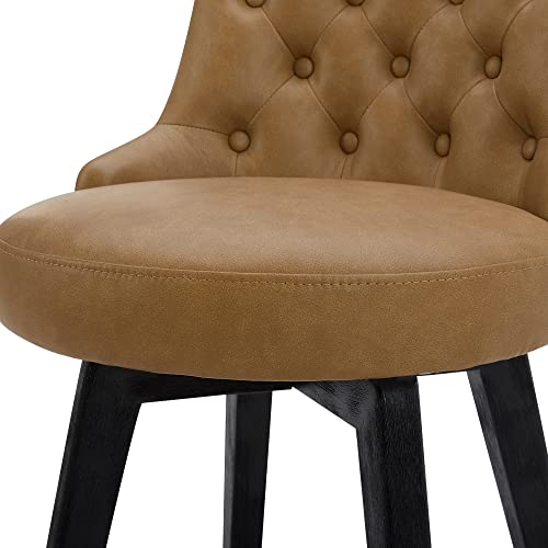 Image of Watson & Whitely Counter Height Bar Stools Swivel Barstools, Cognac | Faux Leather, Set of 2, Upholstered Modern Barstool with Back, Solid Wood Legs, 26 inch H Seat