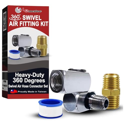 LE LEMATEC Air Compressor Swivel Connector - 360° Quick Connect Hose Fittings Kit with 1/4" NPT Male Adapter & Teflon Tape for Air Tools, Sandblaster & HVLP Spray Gun, Kink-Free Operation