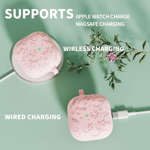 Image of New Engraved Soft Silicone Case Compatible with Apple AirPods 4 Generation (2024) with Keychain, Full 360 Protection Dust-Proof Shockproof Case Cover (Cover Only) (Pink)