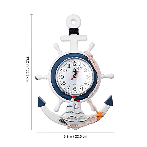 Besportble KZA65GU5726N165DEG Anchor Clock Mediterranean Style Wall Clock Beach Sea Theme Nautical Wheel Decor Wall Hanging Decoration thumb #1