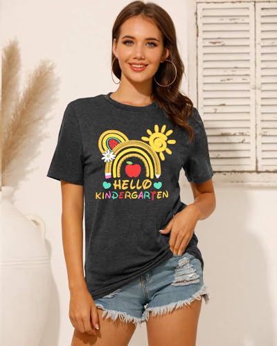 Kindergarten Teacher Shirts for Women Hello Kindergarten Shirt Rainbow Teacher T-Shirt First Day of School Tee Tops4