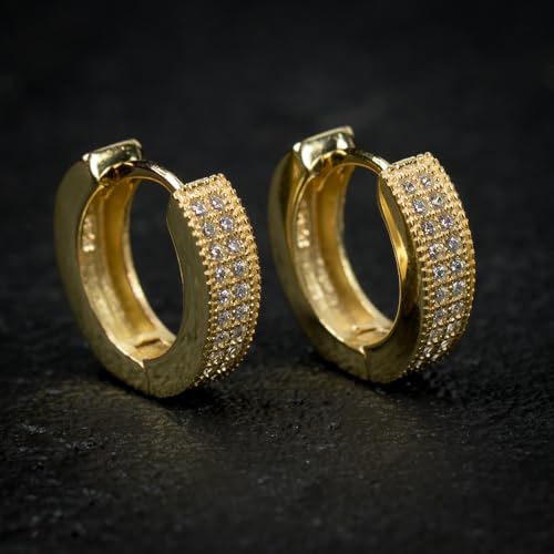 Small Iced CZ Hoops with Cubic Zirconia 14K Yellow Gold Plated 925 Sterling Silver Ear Cuff 12mm Huggie Hoop Earrings Wonderful Gift Choice for Men And Women2