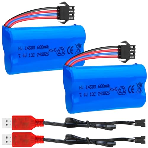 Crazepony 7.4V Li-ion Battery 600mAh 2S Rechargeable Battery with SM-4P Plug and Charger Cable for...