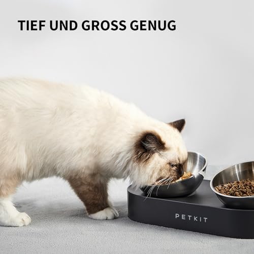 PETKIT CYBERTAIL Katzen Erhöhte Schüssel Edelstahl, Gekippter Hund Katzen Erhöhte Futternäpfe Lebensmittelqualität, rutschfeste No Spill Haustier Fütterungsschalen für Katzen und Kleine Hunde