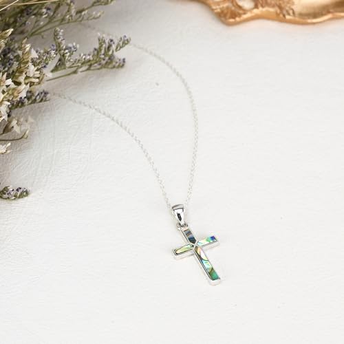 AeraVida Iridescent Cross of Faith Abalone Shell .925 Sterling Silver Necklace, 18 inch2