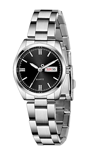 Montre femme quartz noire en acier inoxydable étanche avec date