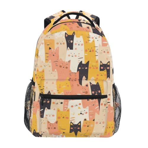 Sac à dos ordinateur ordonné motif chat jaune pour enfant