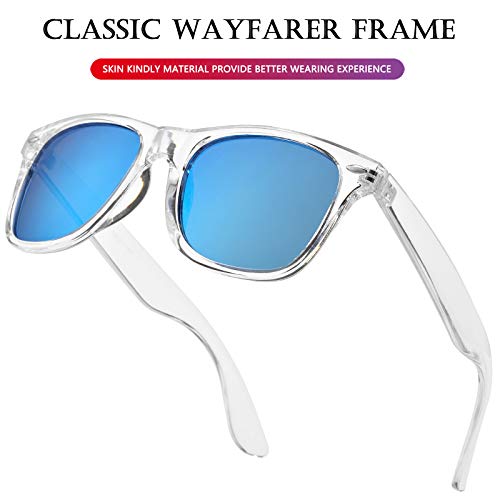 Aieyezo Polarized Sunglasses For Men Women Classic Original Frame Uv400 Mirrored Lens (Clear/Purple Mirror + Clear/Blue Mirror) #TOP5