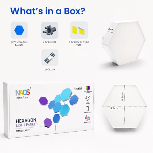 Image of Hexagon LED Light Panels - Expansion Pack (2 Panels), Add-On Panel Only - No Adapter & App Controller, Compatible with Starter Kit
