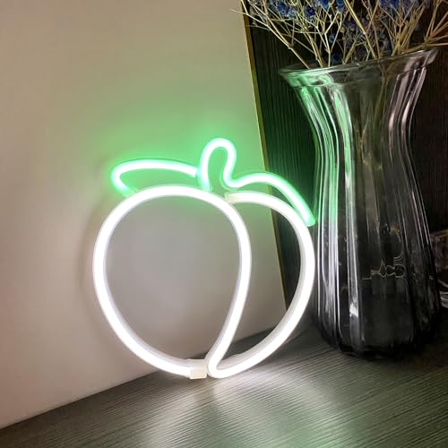 Image of Peach Neon Signs,LED White Neon Peach Sign for Teens Kids Room Bedroom Gaming Room Wall Decor,Handmade Neon Sign Lights for Party Home Bar Art Desktop Decoration,Battery or USB Powered