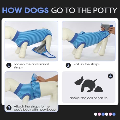 Image of FUAMEY Recovery Suit for Dogs After Surgery,Soft Breathable Dog Bodysuit E-Collar & Cone Alternative Surgical Suit,Male Female Dog Neuter Spay Suits Anti Licking Wounds Onesie Navy Blue Strips XXL