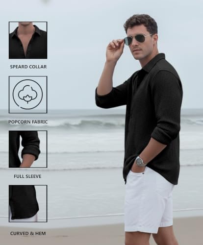 Image of Zombom Men's Textured Casual Shirt | Full Sleeve Button-Down Shirt for Men | Lightweight Soft Poly Cotton Regular Fit