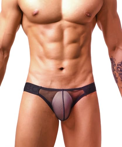 Men's Sexy Low Rise Underwear See-through Sheer Briefs Mesh Pouch Breathable Soft Underpants2