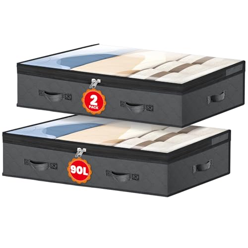 NEWSONA 2 Sacs de Rangement SOUS LIT avec Fenêtre - Multi-Usage pour Canapé/Armoire (100x50x18 cm) - Tissu Non Tissé Anti-Poussière