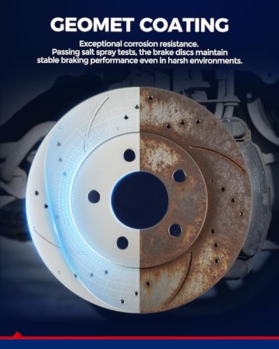 Image of KAX Front Brake Kit, Drilled and Slotted Brake Rotors, Ceramic Brake Pads | Fits Honda Pilot 2003 2004 2005 2006 2007 2008, Automotive Replacement Brake Kit