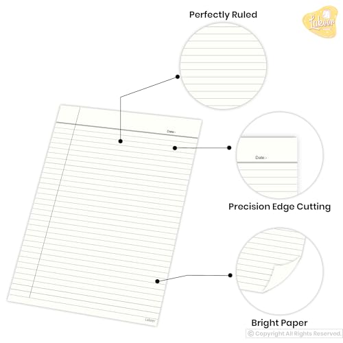 Image of Lakeer A4 Single Side Ruled Paper - 100 GSM Thick Paper, Pack of 100 Sheets | Ideal for Projects, Assignments, Practicals, and Homework (Ivory)