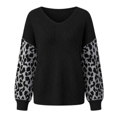 V Neck Sweaters for Women Leopard Long Sleeve Pullover Casual Fall Tops - image 3