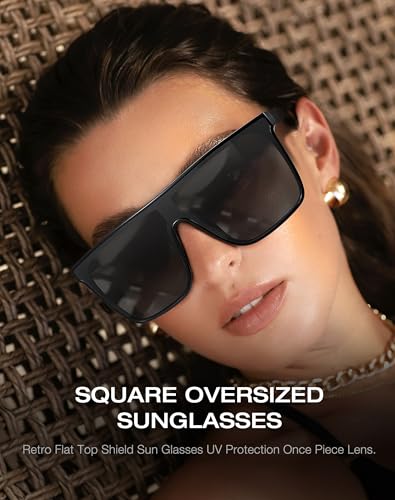 Trendy Square Oversized Sunglasses for Women Men Retro Flat Top Shield Sun Glasses UV Protection Once Piece Lens2