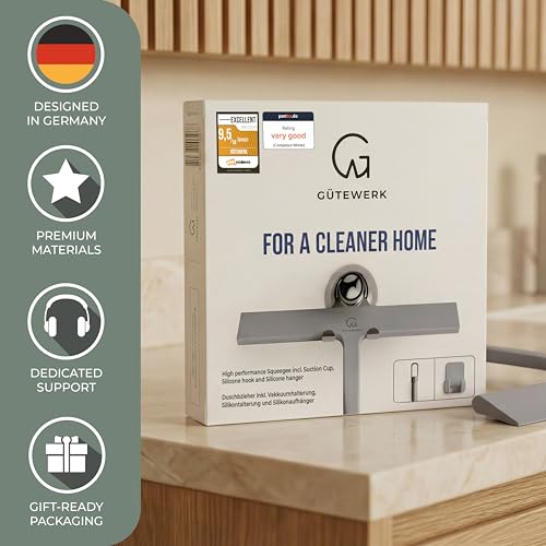 Image of Gutewerk Shower Squeegee - Silicone, Hygienic for Bathroom, Screen & Window - 28 cm With Holder, No Drilling