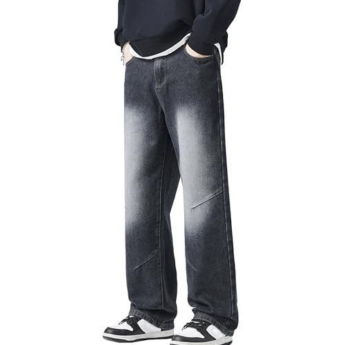 Jeans for Men Vintage Straight Hip Hop Wide Leg Relaxed Fit Denim Pants Baggy Casual Streetwear Jean Trousers (Blue Gray,X-Large)