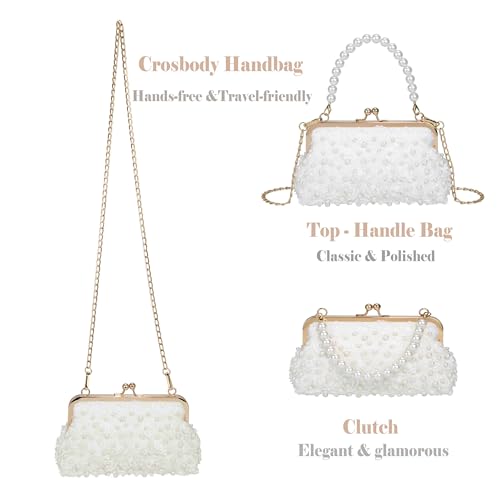 Image of Ayliss Pearl Clutch Purses for Women Wedding Bridal Evening Small Clutch Crossbody Handbag Full Beaded Parites Prom