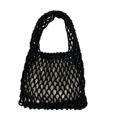 Image of Mini Clutch Handbag Fishing Net Bucket Bag Cotton Rope Crochet Drawstring Woven Beach Bag Small Tote for Women Girls