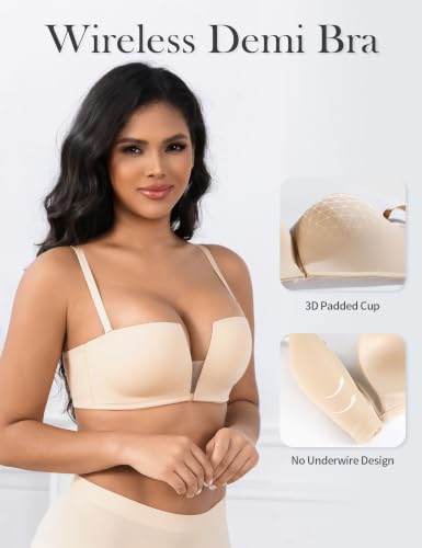 Image of Wireless Push Up Balconette Bras for Women Seamless Bra Nude 38C