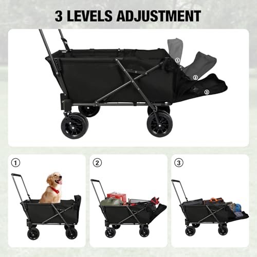 REDCAMP Hundewagen faltbar mit Dach ausziehbarem Heck | 136 kg Tragkraft Für große Hunde| All-Terrain Räder mit Bremsen | Für Camping Garten Outdoor | Hochwertiges 600D Oxford-Gewebe