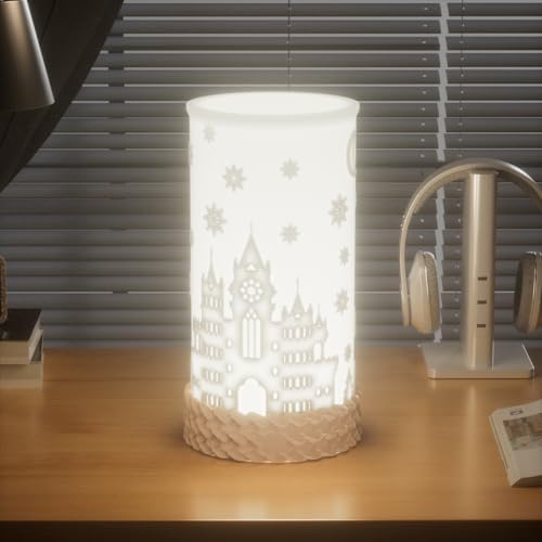 Rechargeable Touch Control Table Lamp, 3-Way Dimmable LED Bedside Lamp with Novelty Lithophane Shade and Rotation Base for Bedroom, Living Room, Office