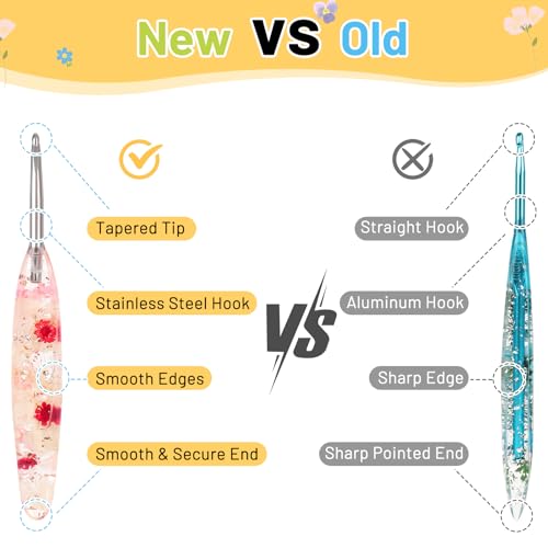 Image of Coopay Crochet Hook Set, 9 PCS Crochet Hooks with Case (2.5mm-6.5mm), Floral Resin Grips - Beautiful & Ergonomic, Great for Crocheting Blankets, Dolls, Shawls, Hats, Scarves (C-K)