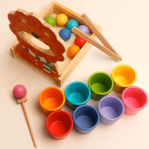 Juguetes Montessori 3+ Años,Juguetes Madera Motricidad Fina, Juguetes Sensoriales Educativos para la Clasificación de Colores, Emparejamiento y Conteo, Juegos Niños Regalo para Niña Niño, 8 Colores
