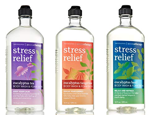 Stress Relief Aromatherapy Body Wash and Foam Bath -- Eucalyptus Tea - Eucalyptus Basil - Eucalyptus Tangerine -- Set of 3 Bath and Body Works Aromatherapy Shower Gel and Bubble Bath - 10 ounces each