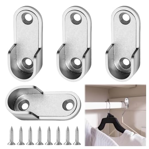 Huybaa 4 Piezas Soporte Barra Armario de Aleación de Aluminio, 16mm, con 8 Tornillos de Acero Inoxidable, Soporte de Riel para Ropa, Barra para Armario y Organizador de Almacenamiento