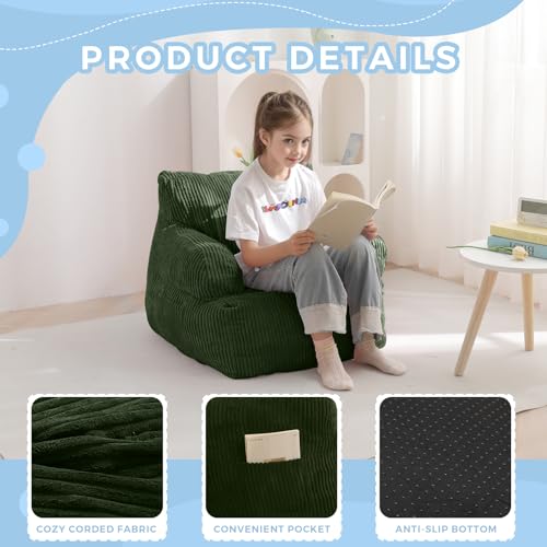 Image of MAXYOYO Kids Bean Bag Chair, Stuffed Bean Bag Sofa, Dark Green, Standard