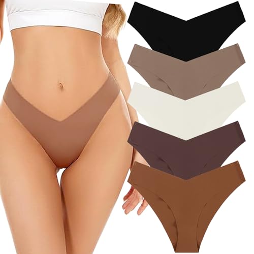 ALANX Seamless Thongs for Women 5 Pack No Show Thong Underwear Ladies Thong No Line Stretch Breathable Comfortable Invisible Panties G-Strings Panties (UAE/KSA Alpha M Regular Regular 5 Colors)