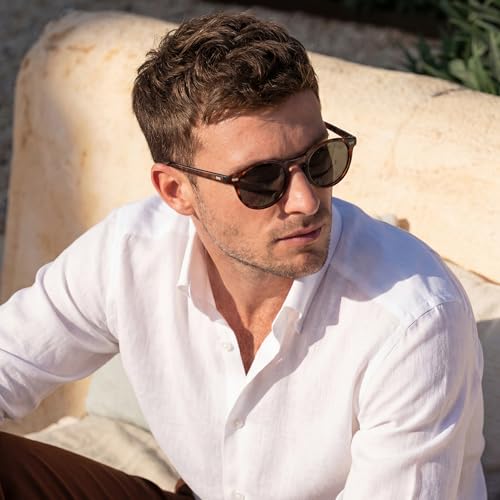 Image of CARFIA Acetate Polarized Sunglasses for Men Retro Classic Round Shades