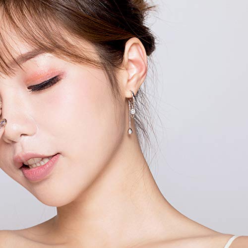 Sterling Silver Dangle Diamond Small Hoop Earrings For Women Girls Cz Elegant Threader Tassel Drop Long Chain Cuff Earrings Sensitive Ears Hypoallergenic (Silver) #TOP6
