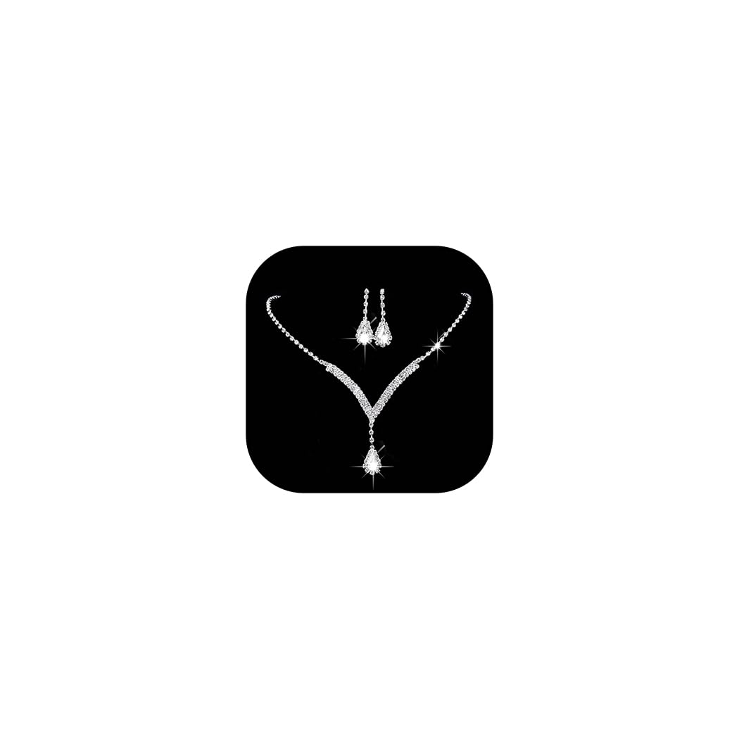 Jovono Conjunto de collar de diamantes de imitación Conjunto de pendientes de cristal de boda de plata Conjunto de joyería nupcial para mujer