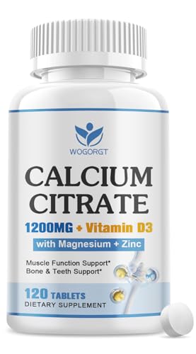 Calcium Citrate 1200mg Supplement with Vitamin D3 for Women and Men - Calcium Magnesium Zinc D3 Supplement for Bone, Teeth, Immune Support, Vegan-Friendly - 120 Tablets