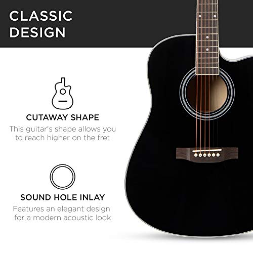 Best Choice Products Guitare acoustique pour débutant de 104,1 cm avec étui, sangle, capo, cordes, médiators, accordeur – Noir - Les Beatles, Paul McCartney, John Lennon, RIngo Starr, George Harrison Best Choice Products Guitare acoustique pour débutant de 104,1 cm avec étui, sangle, capo, cordes, médiators, accordeur – Noir – Image 7