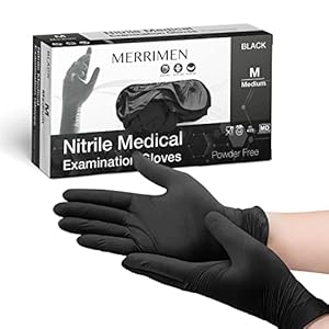 Merrimen Nitrile Gloves – BLACK | Disposable – Box of 100 | Medium Ambidextrous Nitrile Gloves | Latex & Powder Free…