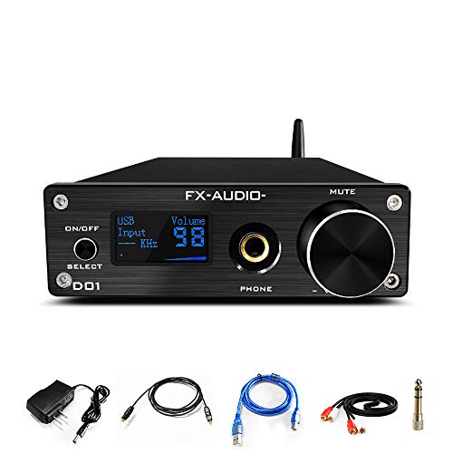 FX AUDIO Bluetooth DAC and Headphone Amp ES9038 Q2M XMOS XU208 DSD512 PCM 24Bit/ 768kHz APTX-HD/LDAC HiFi Bluetooth 5.0 USB DAC&6.35mm Headphone Amplifier (Black)