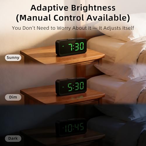 Image of Small Battery Operated Alarm Clock: Long-Lasting Battery Use | Compact Cordless Digital Clock for Bedrooms Desks and Travel - Easy to See with Auto Brightness for Seniors (Green Digits)