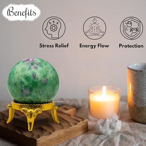Image of Certified Crystal Ruby Fuchsite Ball for Meditation - Premium Crystal Vastu Items for Home and Feng Shui Items for Good Luck - Ideal for Pooja Supplies and Spiritual Practices