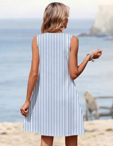 Image of Zeagoo Summer Dresses for Women 2026 Sleeveless Dress V Neck Tank Dress Pleated Floral Tshirt Sundresses with Pockets