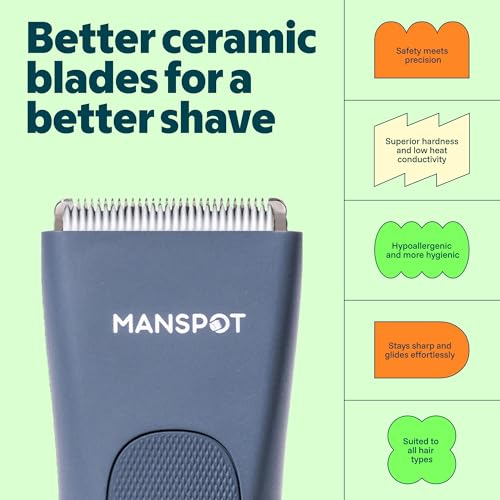 Image of MANSPOT Electric Groin Hair Trimmer Hair Finishing Trimmers, Men's Shaving & Grooming Sets Kit with 4 Guards and Replaceable Ceramic Blade Heads,Waterproof Wet /Dry Trimmer,90 Minutes Shaving Tools